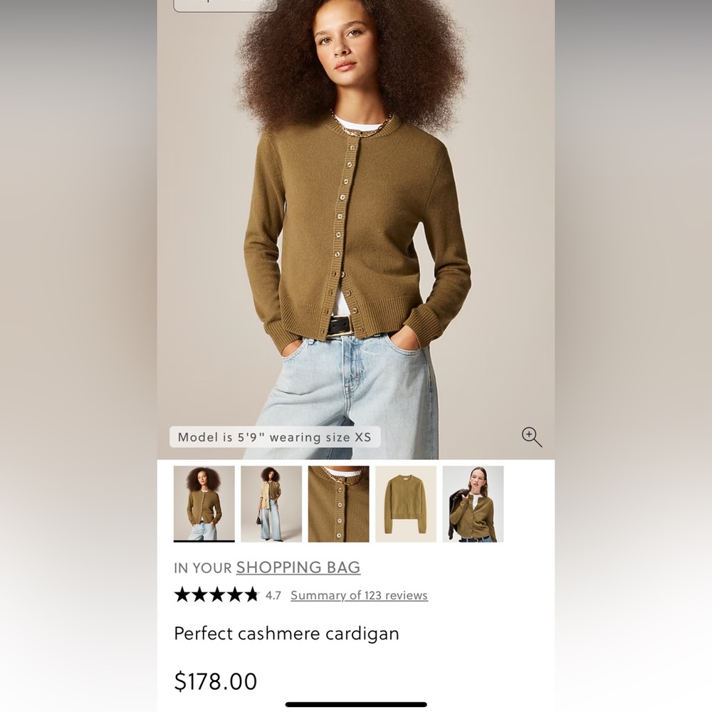 J. Crew Perfect Cashmere Cardigan Sunlit Olive Brand New With Tags size Small - Picture 6 of 6